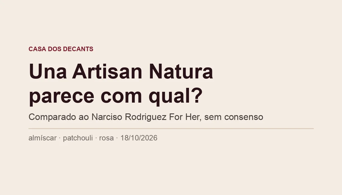 Capa tipográfica: Una Artisan Natura parece com qual? Comparado ao Narciso Rodriguez For Her, sem consenso